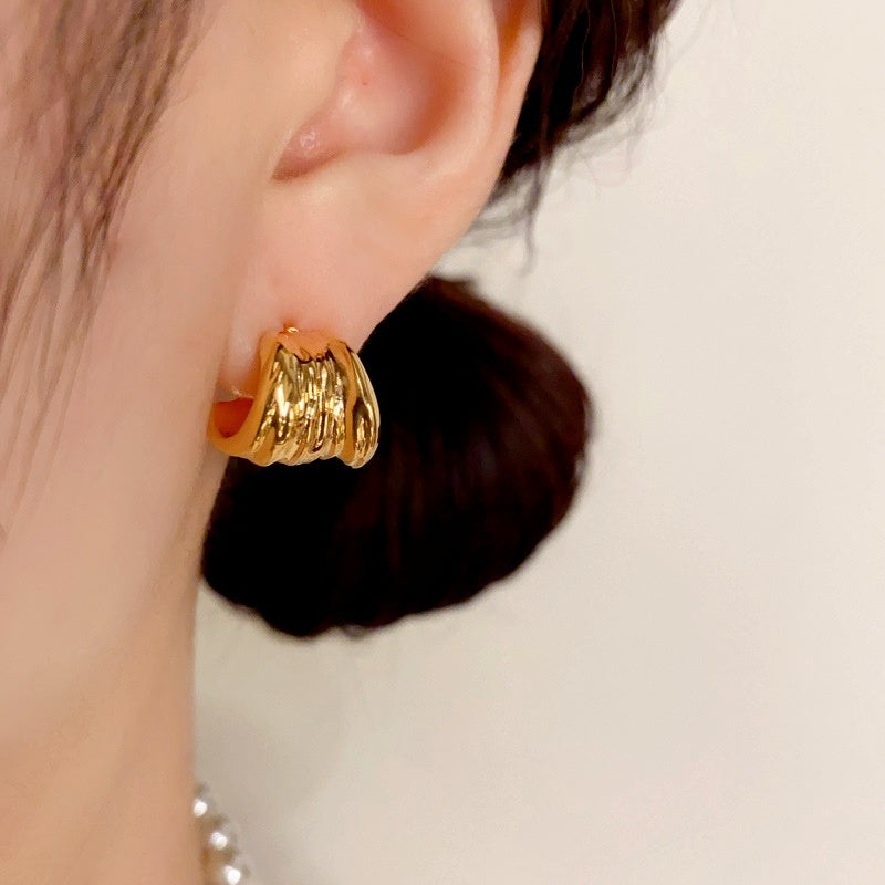 14K Gold Plated Folded Leaf Earrings