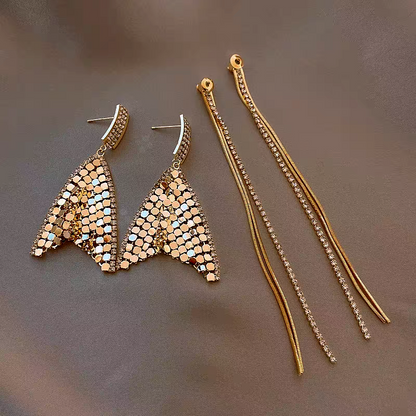 14K Gold Plated Geometric Diamond Tassel Earrings