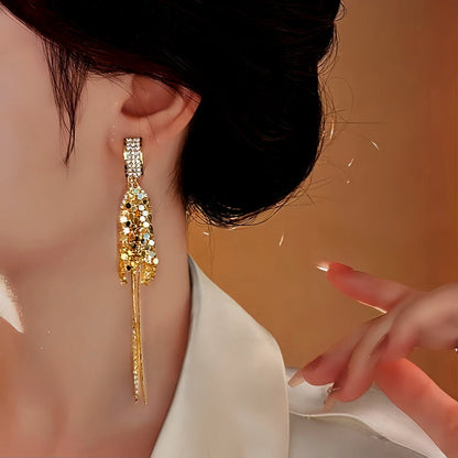 14K Gold Plated Geometric Diamond Tassel Earrings