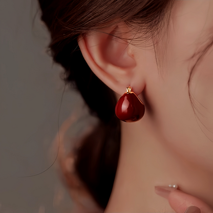 14K Gold Plated Glaze Wine Red Basket Earrings