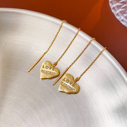 14K Gold-plated Heart Threader Earrings