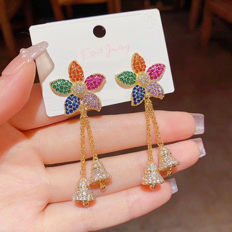 14K Gold-plated Colorful Flower Bell Earrings