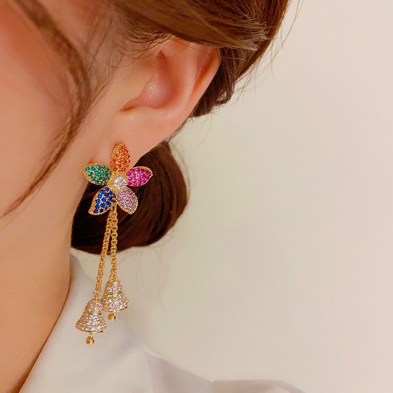 14K Gold-plated Colorful Flower Bell Earrings