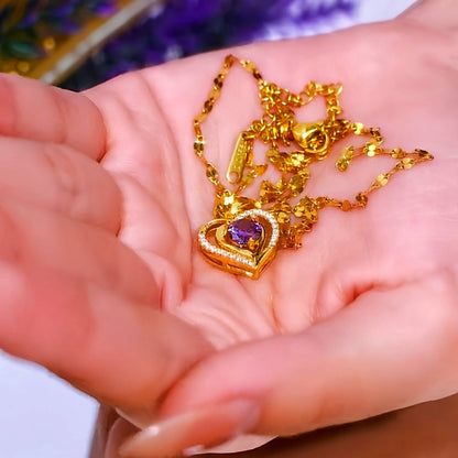 14K Gold Plated Luxury Purple Diamond Ocean Heart Necklaces