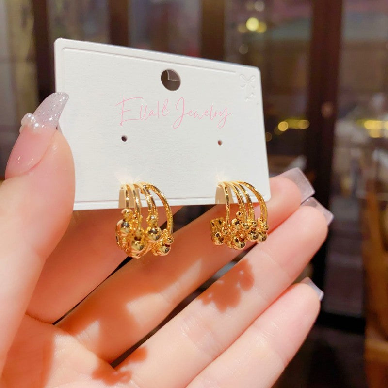 14K Gold-plated Multi-Circle Ball C Shaped Earrings