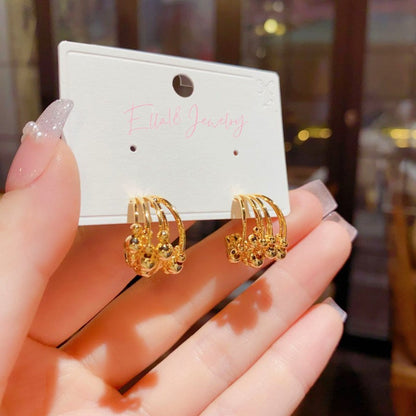 14K Gold-plated Multi-Circle Ball C Shaped Earrings