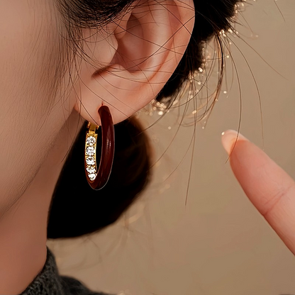 14K Gold Plated Oil Drop Zircon Diamond Hoop Earrings