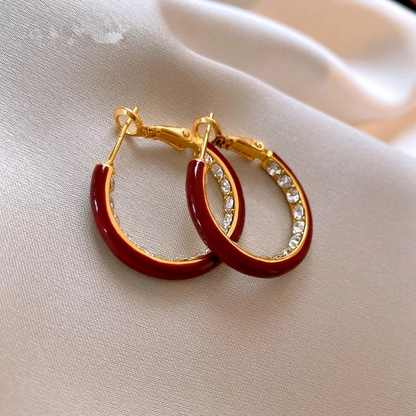 14K Gold Plated Oil Drop Zircon Diamond Hoop Earrings