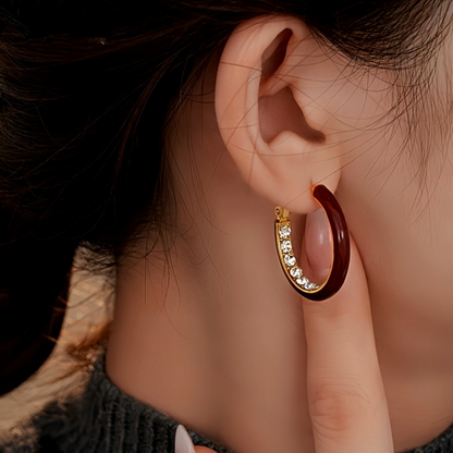 14K Gold Plated Oil Drop Zircon Diamond Hoop Earrings