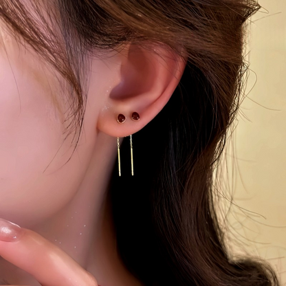 14K Gold Plated Red Bean Threader Earrings