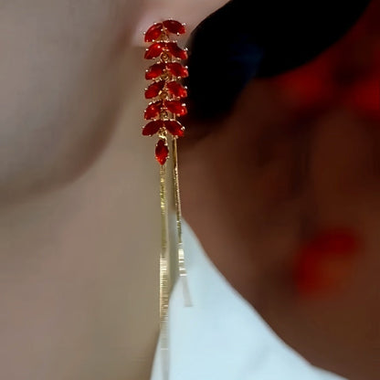 14K Gold Plated Red Wheat Diamond Tassel Earrings