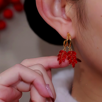 14K Gold Plated Red Zircon Wheat Earrings