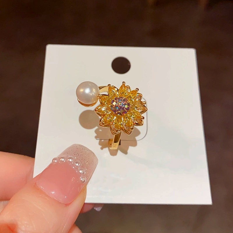 14K Gold Plated Adjustable Rotating Sunflower Rings