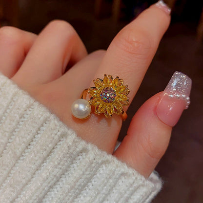14K Gold Plated Adjustable Rotating Sunflower Rings