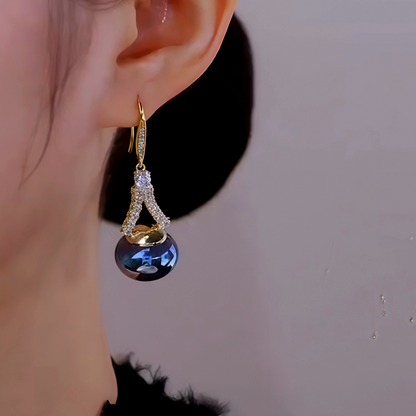 14K Gold Plated Zircon Blue Pearl Ear Hook Earrings