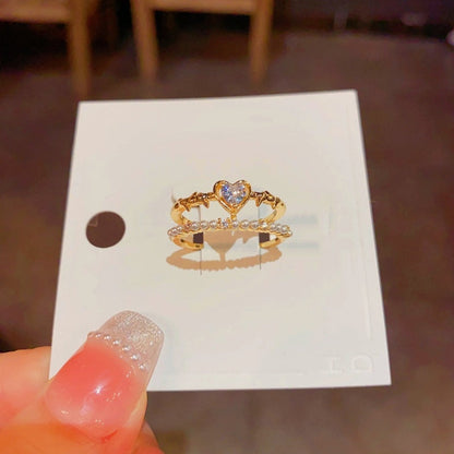 14K Gold Plated Zircon Double-Layer Heart Design Adjustable Rings