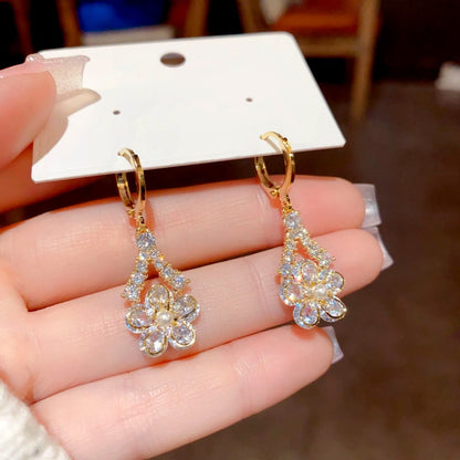 14K Gold Plated Zircon Flower Earrings