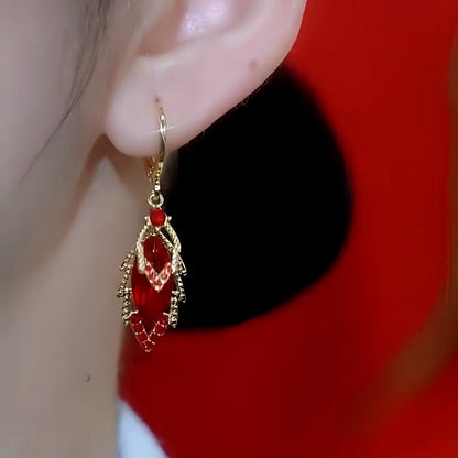 14K Gold Plated Zircon Red Diamond Lead Earrings