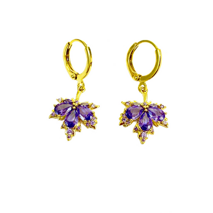14K Gold-Plated Elegant Zircon Purple Maple Leaf Earrings