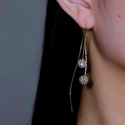 14K Gold-Plated Elegant Zircon Threader Earrings