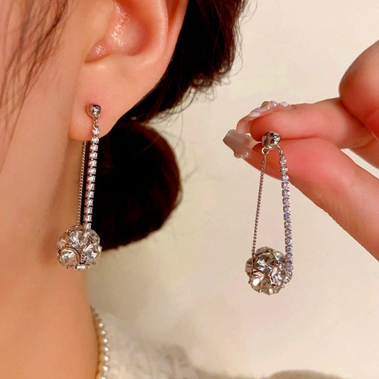 14K Gold-Plated Luxury Diamond Ball Chain Tassel Earrings
