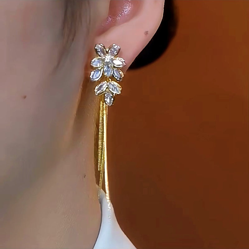14K Gold-Plated Luxury Flower Tassel Earrings