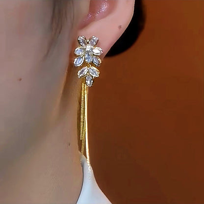 14K Gold-Plated Luxury Flower Tassel Earrings