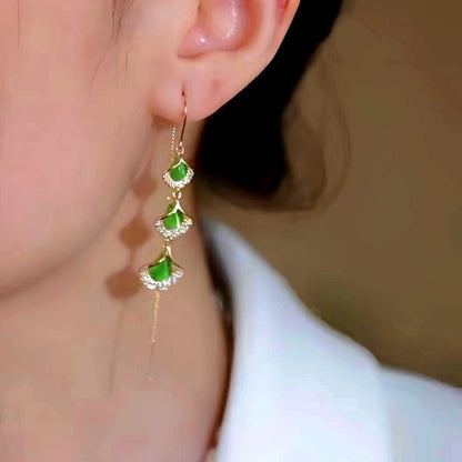 14k Gold-Plated Cat's Eye Leaf Threader Earrings