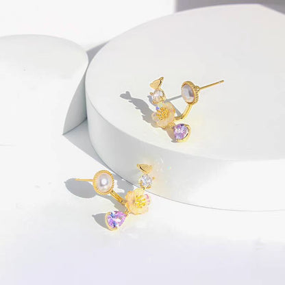 14k Gold-Plated Zircon Flower Earrings