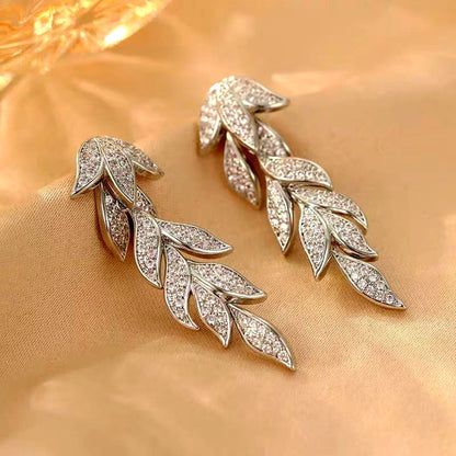 14k Gold-Plated Zircon Leaf Geometric Tassel Earrings