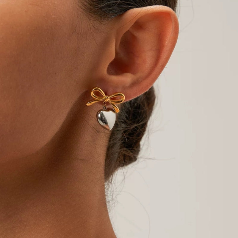 18K Gold-Plated Bow Heart Earrings