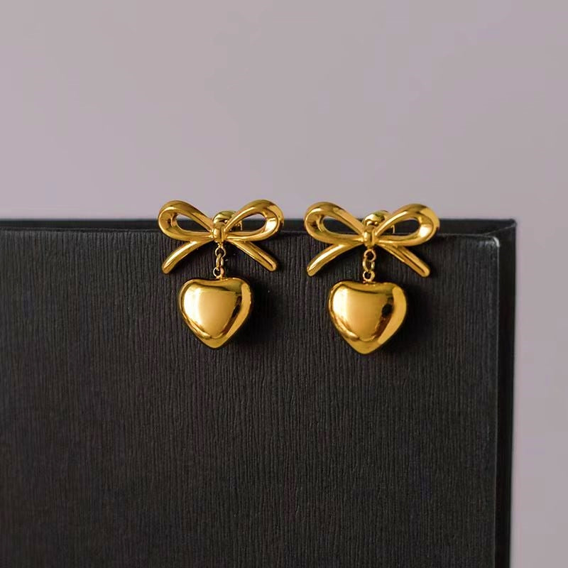 18K Gold-Plated Bow Heart Earrings