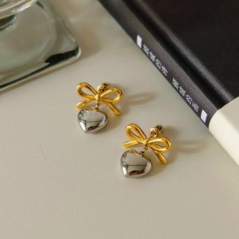 18K Gold-Plated Bow Heart Earrings
