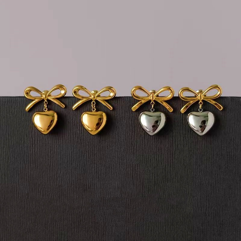 18K Gold-Plated Bow Heart Earrings
