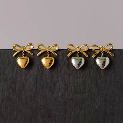 18K Gold-Plated Bow Heart Earrings