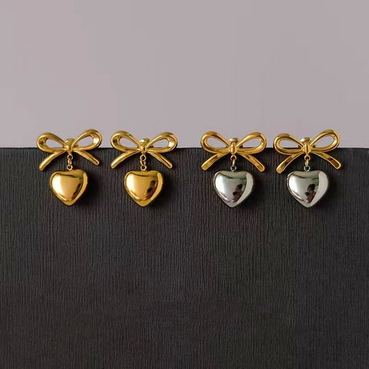 18K Gold-Plated Bow Heart Earrings