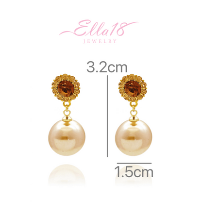 18K Gold-Plated Brown Diamond Pearl Earrings