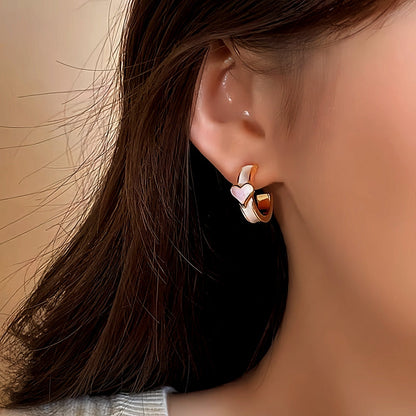 18K Gold-Plated C-Ring Glaze Heart Earrings
