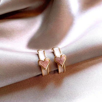 18K Gold-Plated C-Ring Glaze Heart Earrings