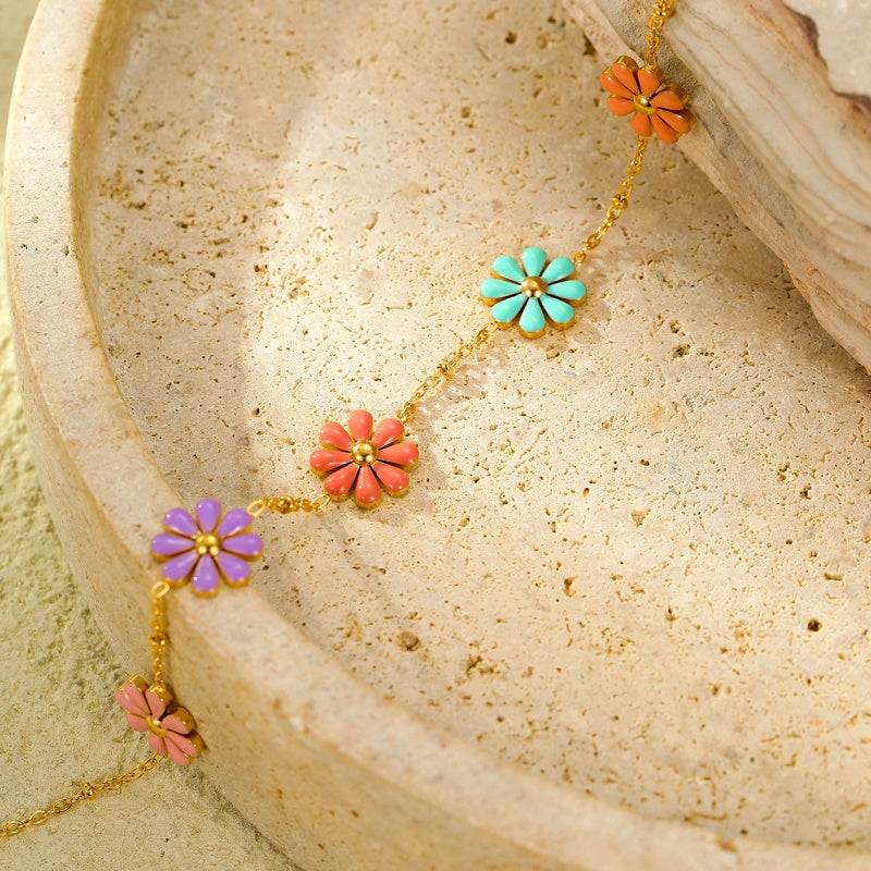 18K Gold-Plated Colorful Flower Necklace