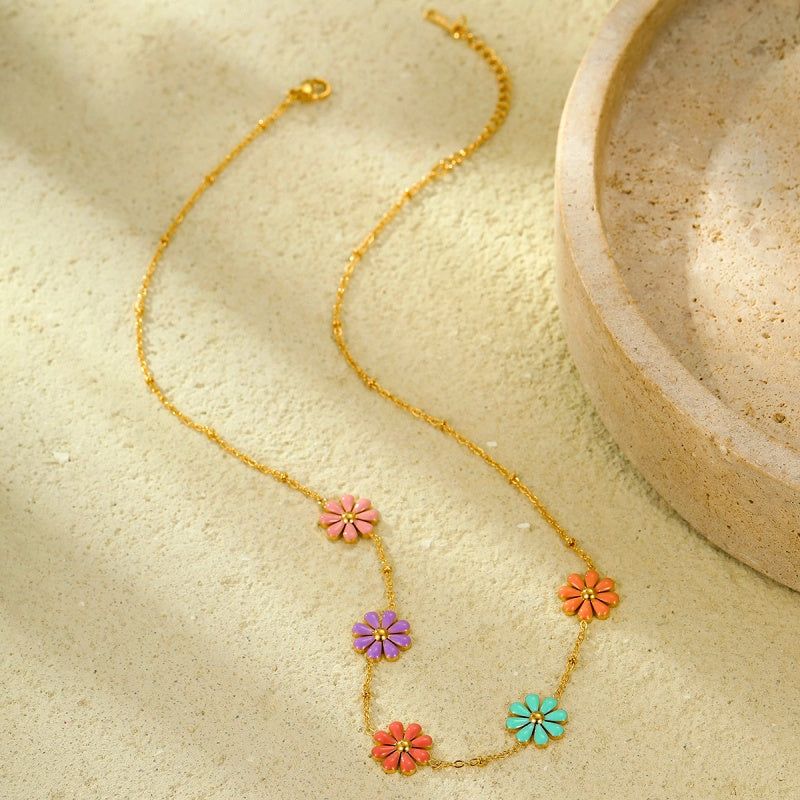 18K Gold-Plated Colorful Flower Necklace