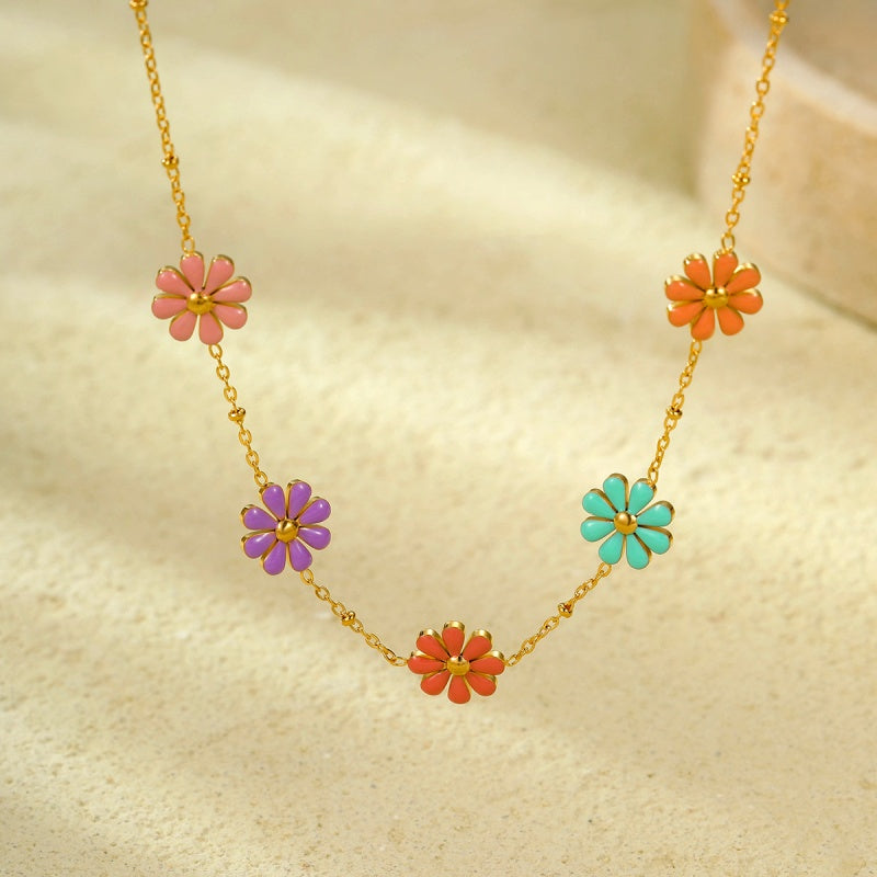 18K Gold-Plated Colorful Flower Necklace