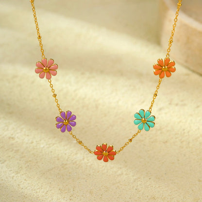 18K Gold-Plated Colorful Flower Necklace