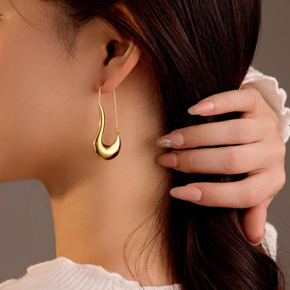 18K Gold-Plated Curved Water Drop Earrings