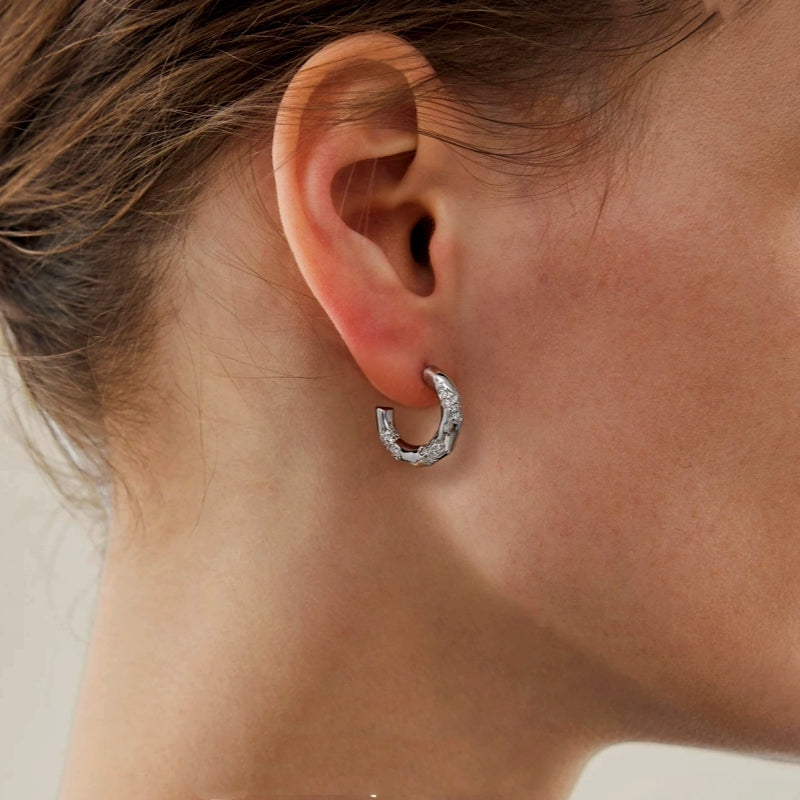 18K Gold-Plated Diamond-Studded C-Shaped Earrings