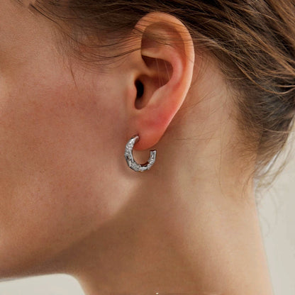 18K Gold-Plated Diamond-Studded C-Shaped Earrings
