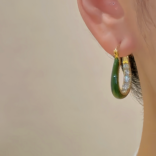 18K Gold-Plated Diamond Green Oil Drop Earrings