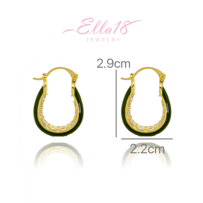 18K Gold-Plated Diamond Green Oil Drop Earrings