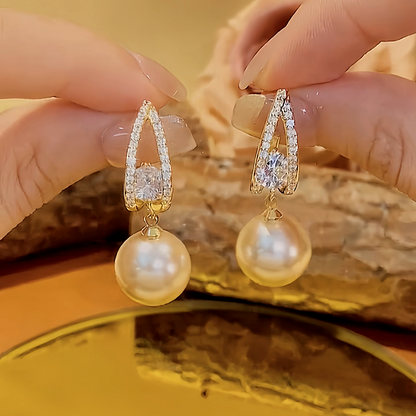 18K Gold-Plated Diamond Pearl Drop Earrings