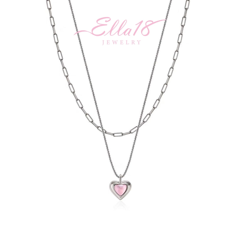 18K Gold-Plated Double-Layer Pendant Pink Heart Necklace